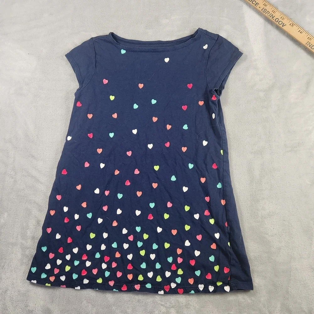 Lands End Heart print Blue Kids Dress size‎ 7/8 100% cotton knee length Classic
